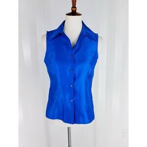 SAG HARBOR Women’s Blue Button Up Sleeveless Top Sz 8P